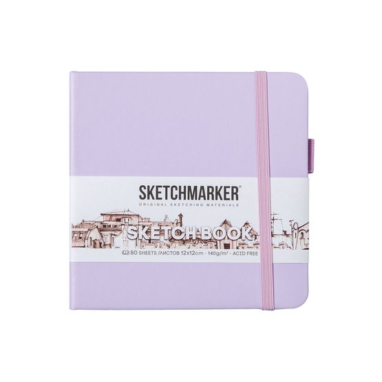 Скетчбук 12х12см Sketchmarker, фиолетовый пастельный, 140 г/м2, 80 л, жесткая обложка с резинкой