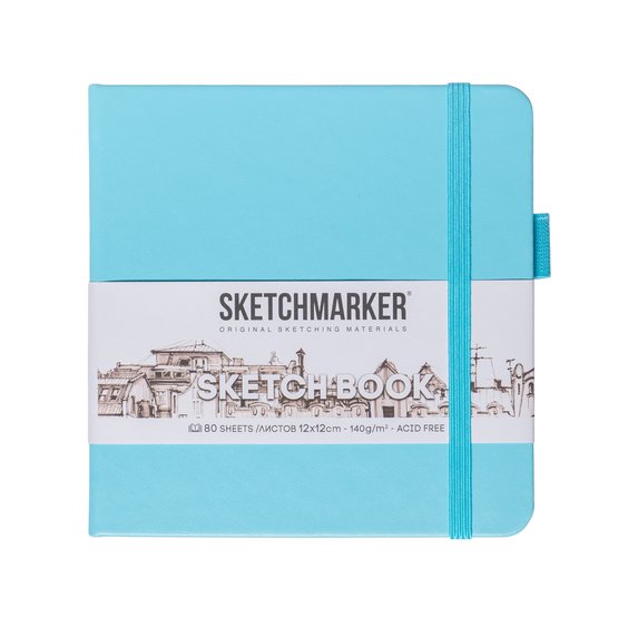 Скетчбук 12х12см Sketchmarker, небесно-голубой, 140 г/м2, 80 л, жесткая обложка с резинкой