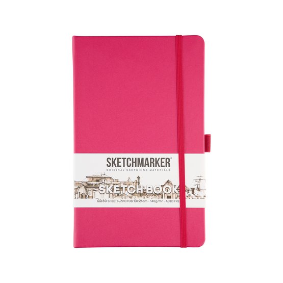 Скетчбук 13x21см Sketchmarker, маджента, 140 г/м2, 80 л, жесткая обложка с резинкой