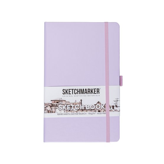 Скетчбук 13x21см Sketchmarker, фиолетовый пастельный, 140 г/м2, 80 л, жесткая обложка с резинкой