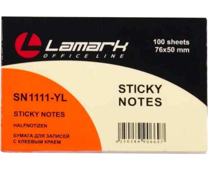 Бумага с клеев. краем 51*76мм 100л. желтая пастель "Lamark" SN1111-YL