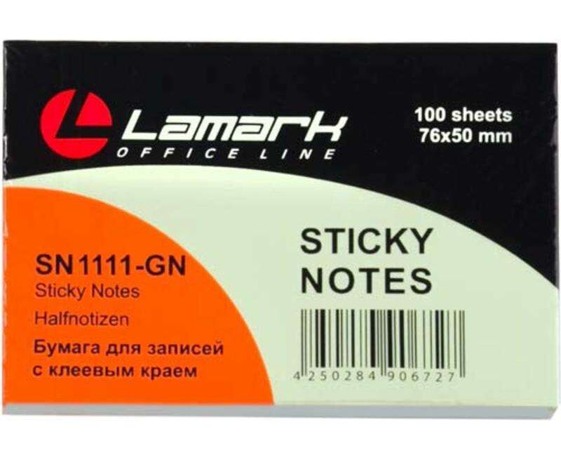 Бумага с клеев. краем 51*76мм 100л. зеленая пастель "Lamark" SN1111-GN