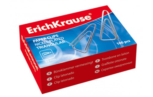 Скрепки 32мм никелир. треугольн. 100шт/уп.  ЕК 24870