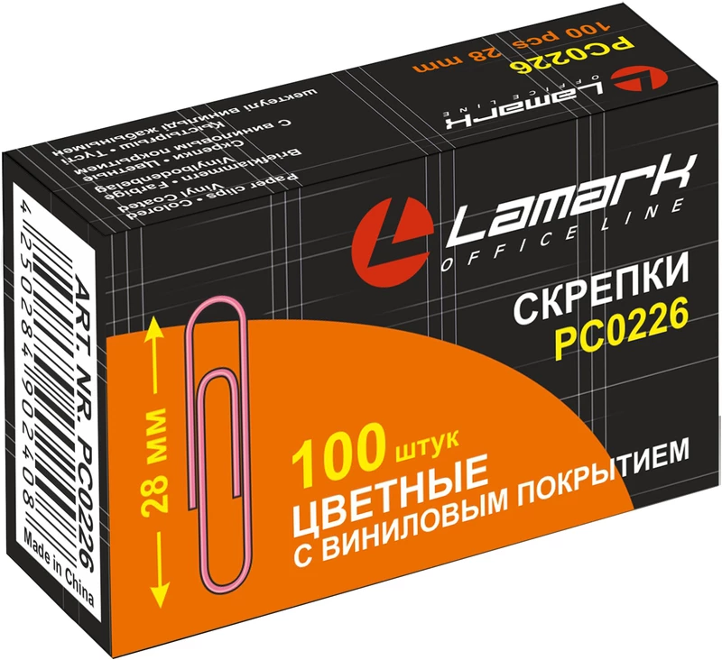 Скрепки 28мм цветные, 100шт/уп. LAMARK  РС0226