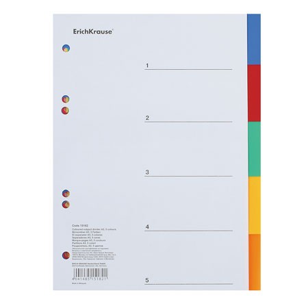 Разделитель А5 цветовой (5цв.), пластик.  ЕК 15182
