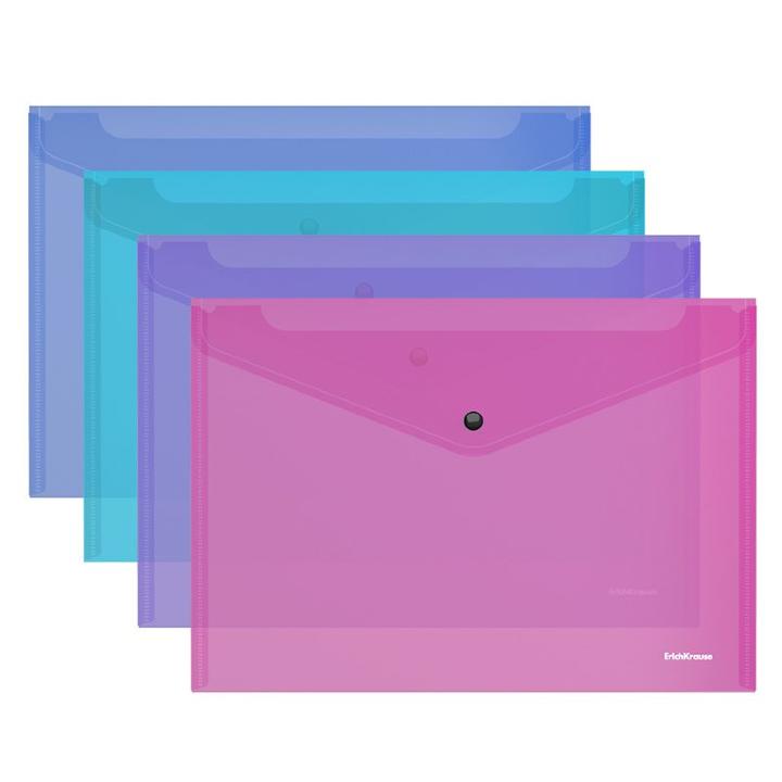 Папка-конверт с кнопкой А5+ "Glossy Vivid " полупрозр. ассорти ЕК 47121