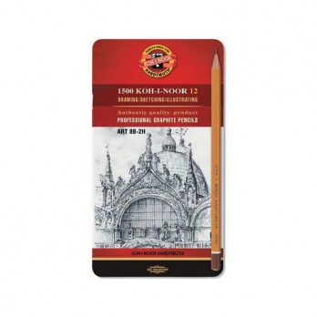 Набор карандашей ч/г Koh-I-Noor "1500 Art" 12шт., 8B-2H, заточен., метал. пенал