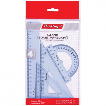 Н-р геометрич. 4 пр. средн. прозрачн. (угольн. 2шт, лин. 20см, тр-р)  НЧ-30525
