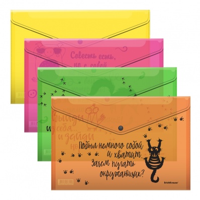 Папка-конверт с кнопкой А4 Sarcastic, ассорти ЕК 55180