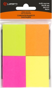 Бумага с клеев. краем 38*50мм 4*50л. (флажки) неон бумаж.  SN1127