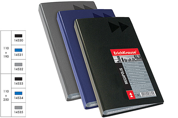 Визитница на 128 виз. (кляссер на 4 виз.) "Megapolis" черная, пластик.  ЕК 14533