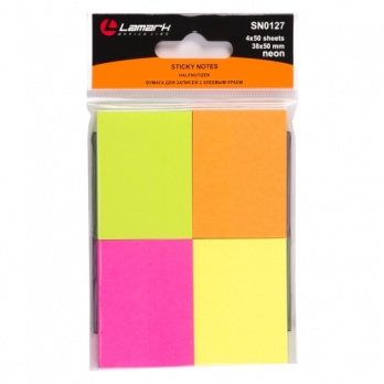 Этикетки-закладки самоклеящ. (38*50мм) 4*50л бумажные неон "Lamark"  127